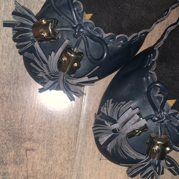 TORY BURCH NAVY BLUE REESE MESTICO BALLET TASSEL FLATS - Picture 7 of 8